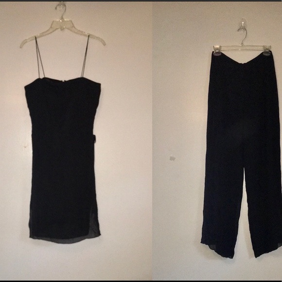 Pentimento 100% Silk Two Piece Set Spaghetti Strap Sheer Dual Layer Side Tie Top - Picture 16 of 16